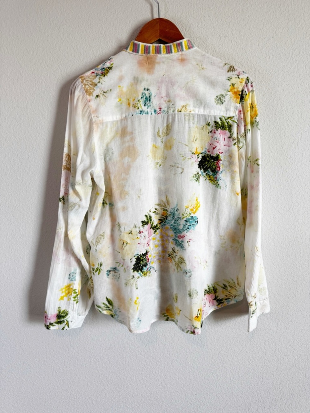 The Nu Vintage Floral Print Embroidered Boho Romantic Delicate Button Down Top L - Picture 7 of 9